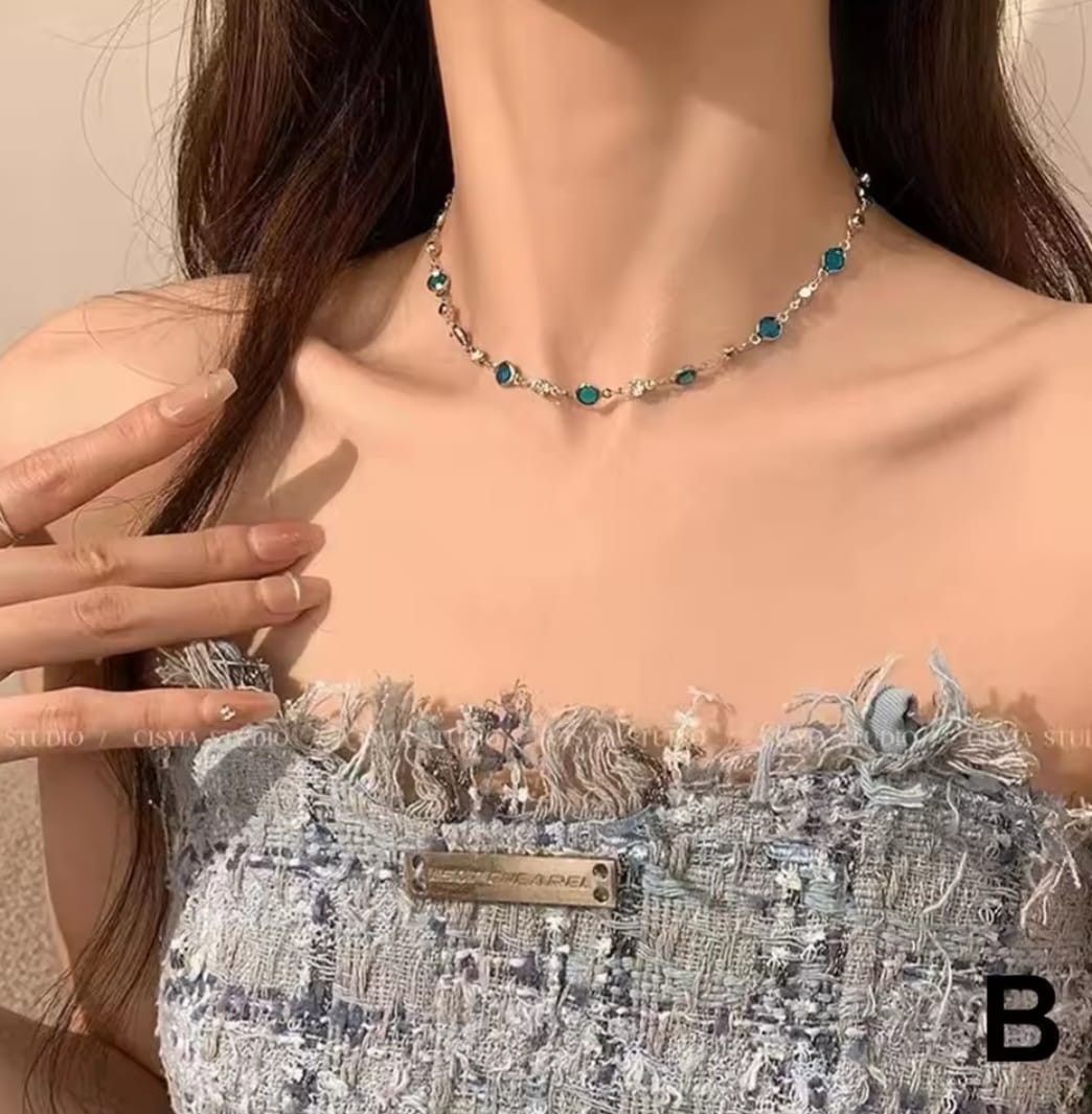 Romantic blue crystal butterfly necklace for women and girls